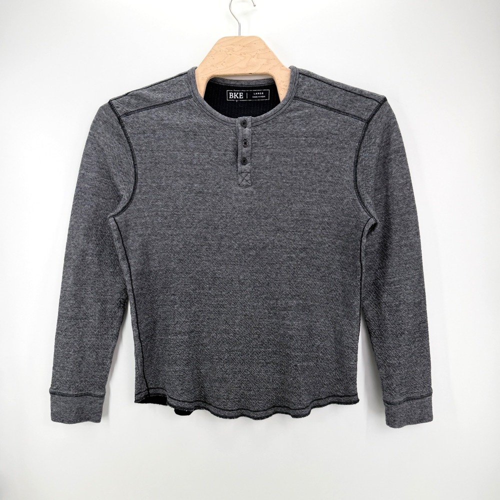 BKE Henley Shirt Size Large Cotton Blend Gray Long Sleeve Y2K Rugged Modern L